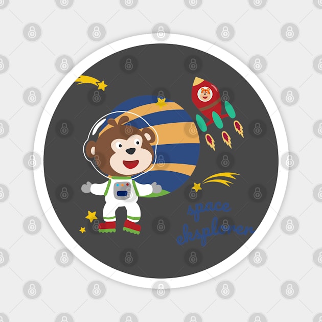 Space monkey or astronaut in a space suit with cartoon style Magnet by KIDS APPAREL